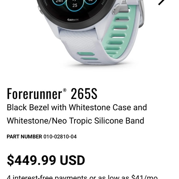 garmin Other - Garmin Forerunner 265S with Black Bezel and White Case